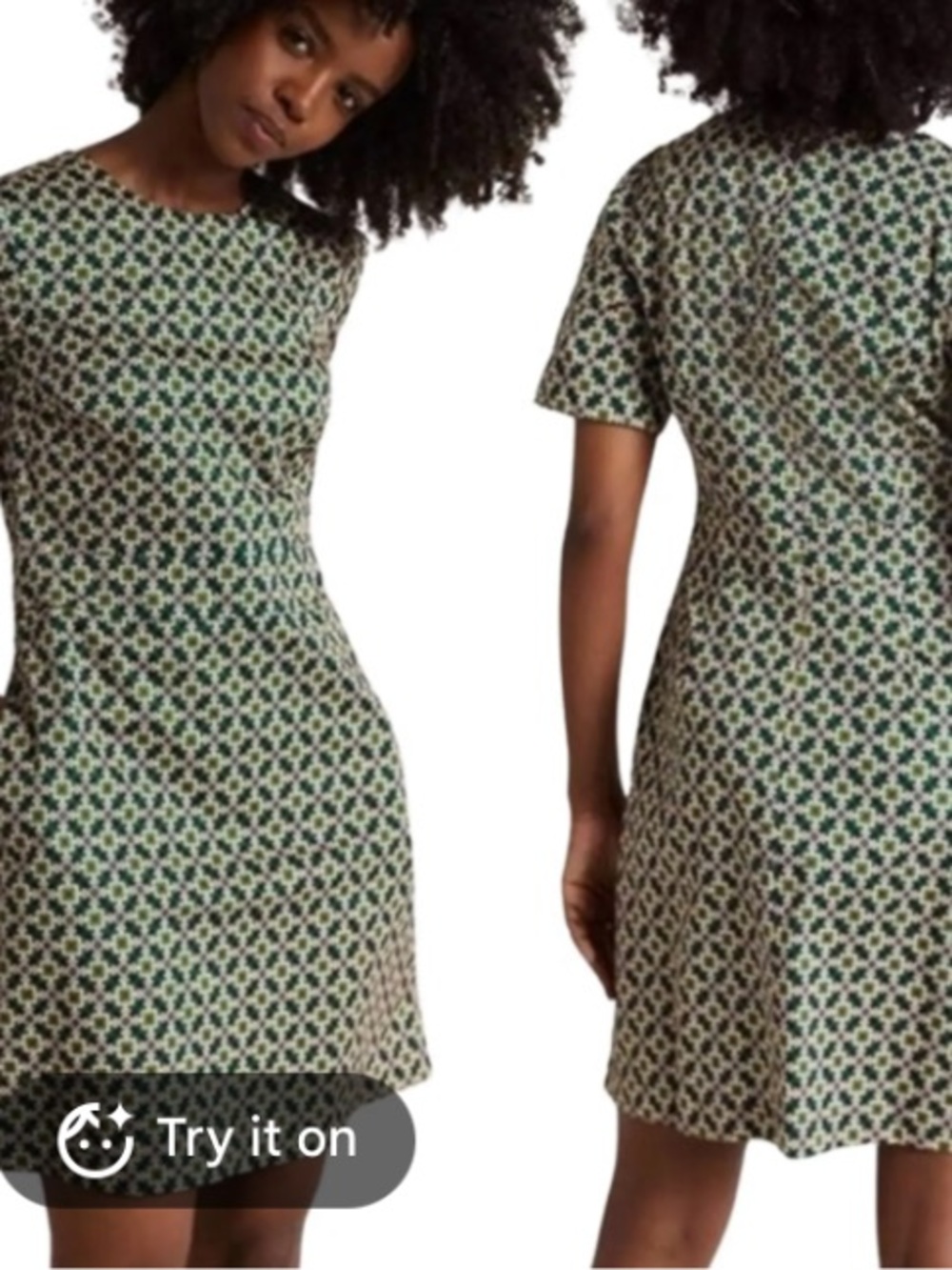Boden Green Geometric Short Sleeve Dress